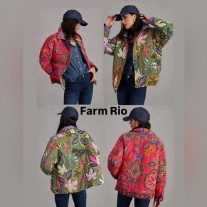 Farm Rio Women’s Mixed Prints Tapestry Reversible Jacket Size L Oversized Floral